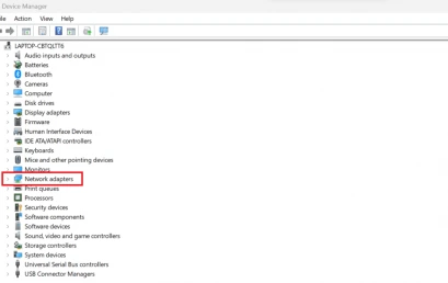 2. Klik 2x Network adapters melalui Device Manager