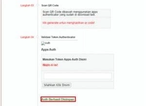 Akan muncul notifikasi bahwa Pengaturan Authentication berhasil diaktifkan dan disimpan.webp