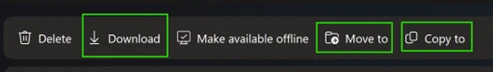 3. Klik “Download” atau “Move to” atau “Copy to” lalu simpan di penyimpanan lokal atau lainnya (diluar penyimpanan Microsoft Telkom University)