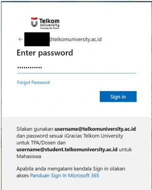 password sso pada kolom yang telah disediakan, kemudian klik sign in.